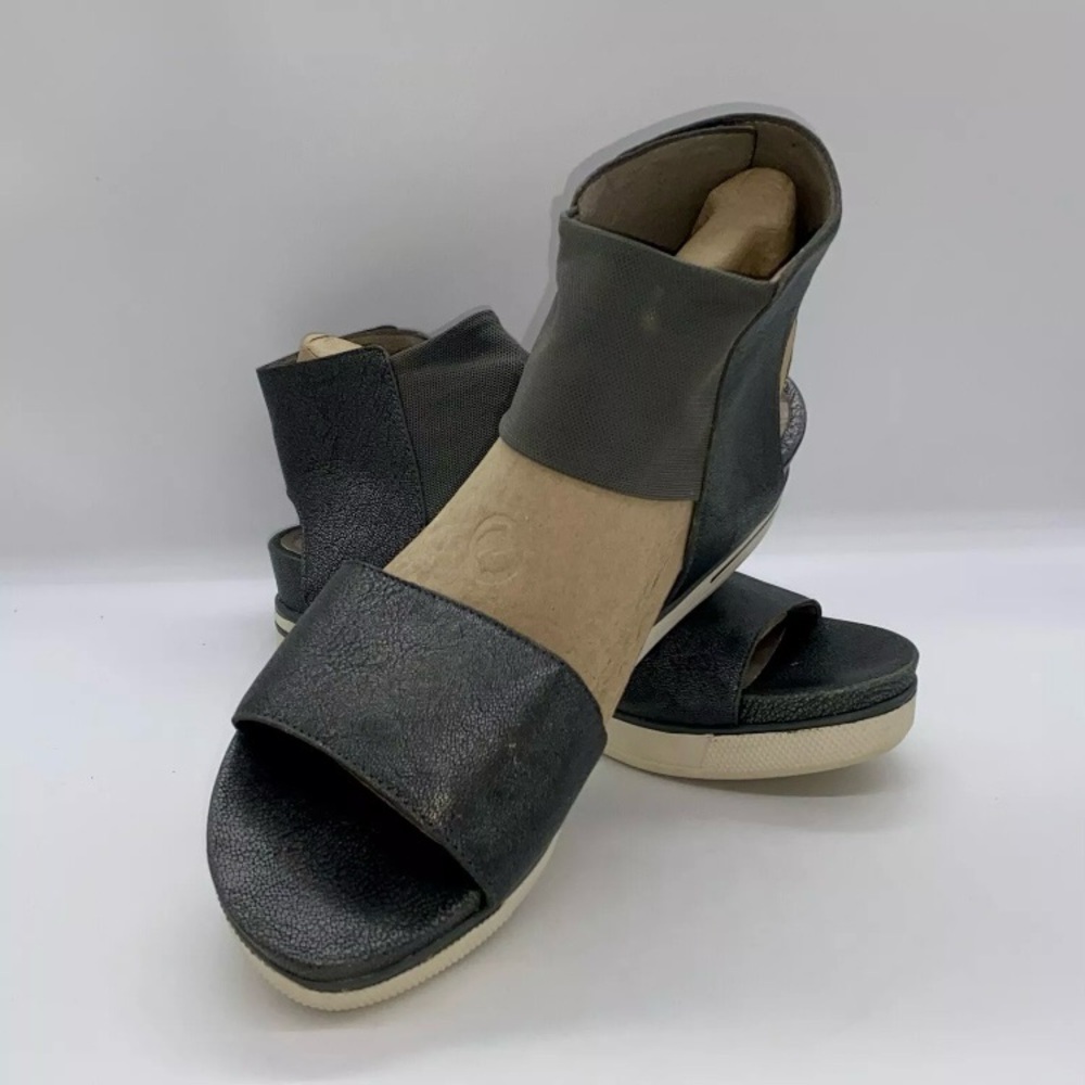 Eileen Fisher Women's Sport Spree Sandals Pewter Leather & Mesh Ankle Strap 9.5